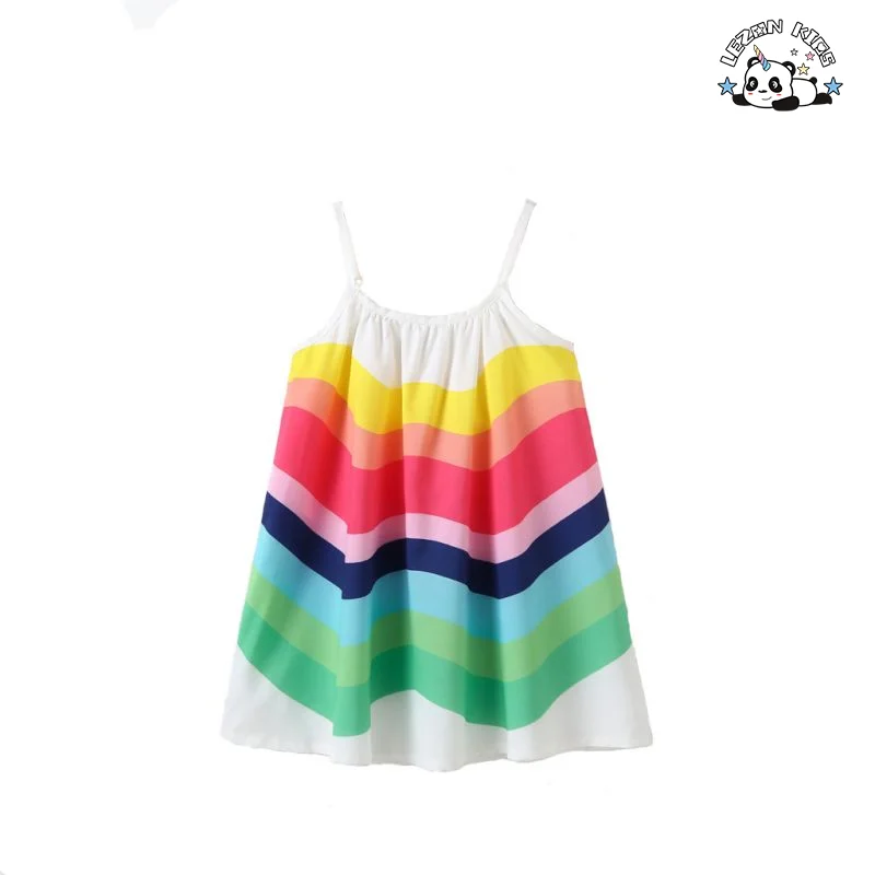 LEZONKIDS - Customizable Summer Chiffon Sleeveless Strap Dress Girls Fashion Rainbow Print Princess Dress